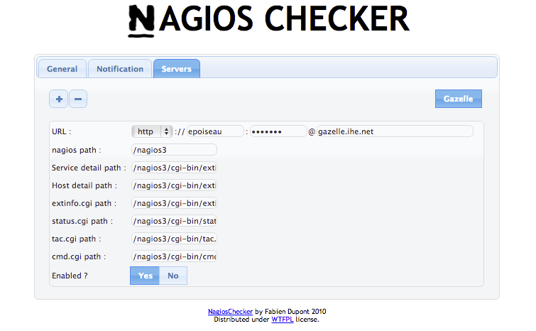 Nagios Checker Configuration Screen