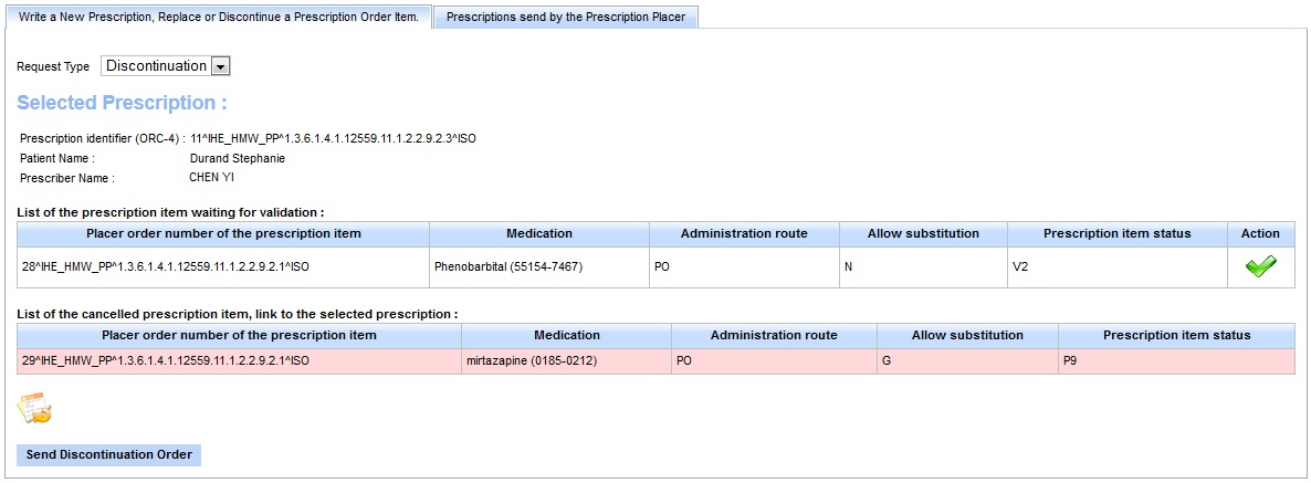 discontinuation order executed